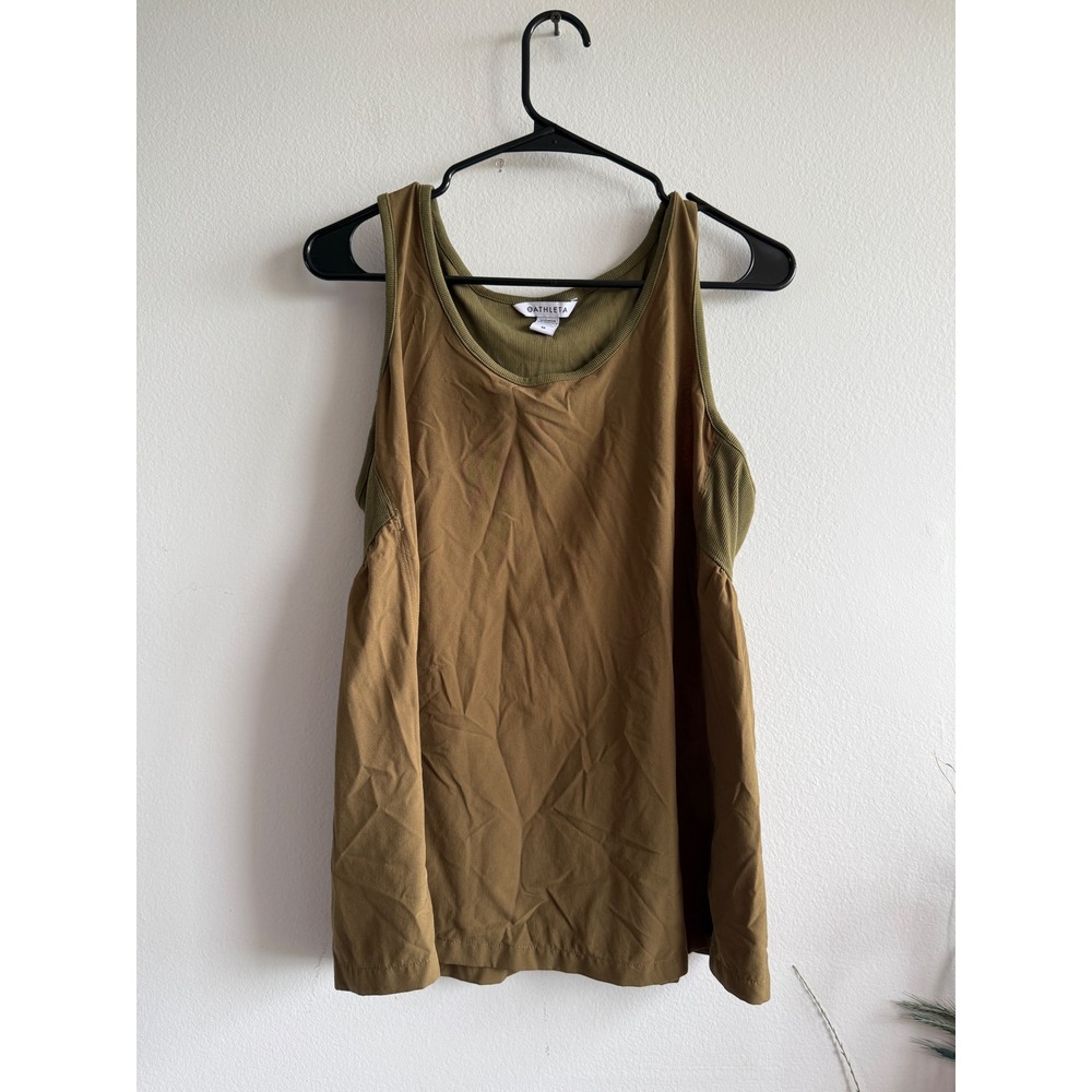 Athleta Womens Mixed Media Ribbedโ Woven Racerback Tank Top Olive Brown Medium